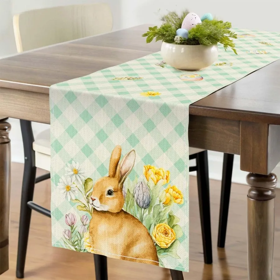 مفرش طاولة E 13 × 71 Ihes E ديكور طاولة ربيعي النعناع الأخضر حديقة الصفاء الأرنب