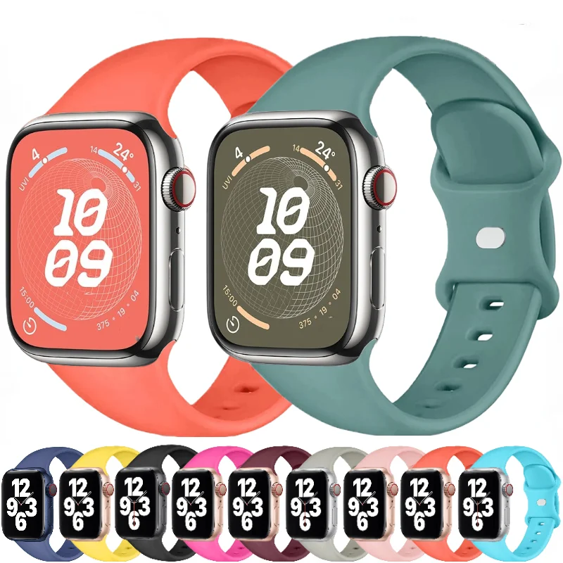 Silicone Strap For Apple Watch Ultra/2 10 42mm 46mm 9 8 7 6 5 4 SE bracelet band iWatch 49mm 45mm 41mm 44mm 42mm 40mm 38mm Belt