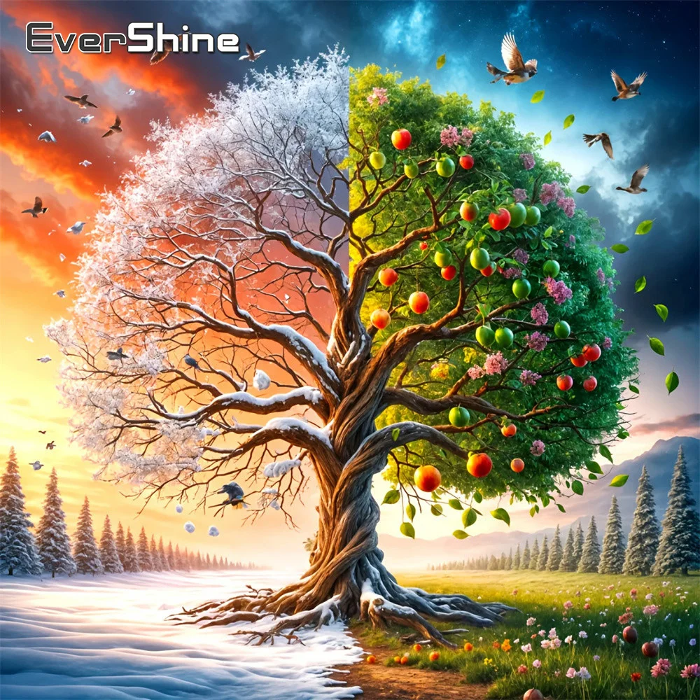 EverShine Diamantmalerei, Landschaft, quadratisch, Mosaik, vier Jahreszeiten, Bild, Strass, Stickerei, Baum, Dekor für Zuhause
