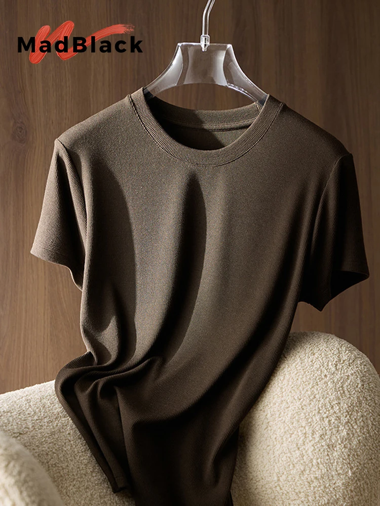 

MadBlack-11%Silk 85%Lyocell Elegant Knit T-Shirt, O Neck Short Sleeve, Women Versatile Cool Slim Top, 2026 Summer New T65787CC