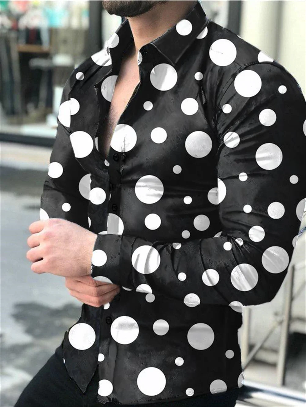 

3D Polka Dot Print Men's Shirt Casual Single Breasted Tops Fashion Lapel Long Sleeve Shirts Autumn Street Loose Tees y2k Clothes