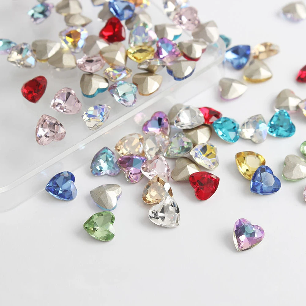 20Pcs Diamond Heart Nail Art Charm 3D Dreamy Crystal Colorful Resin Dazzling Heart Nail Ornament DIY Exquisite Nail Accessories