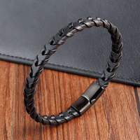 Titanium steel charms bracelet Moroccan Arabic jewelry genuine leather pride bracelets man black
