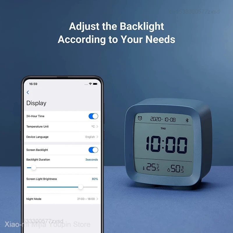 Imagem -02 - Xiaomi-qingping Despertador Bluetooth Retroiluminação Eletrônica Multifuncional Sensor de Temperatura e Umidade Luz Noturna Ajustável