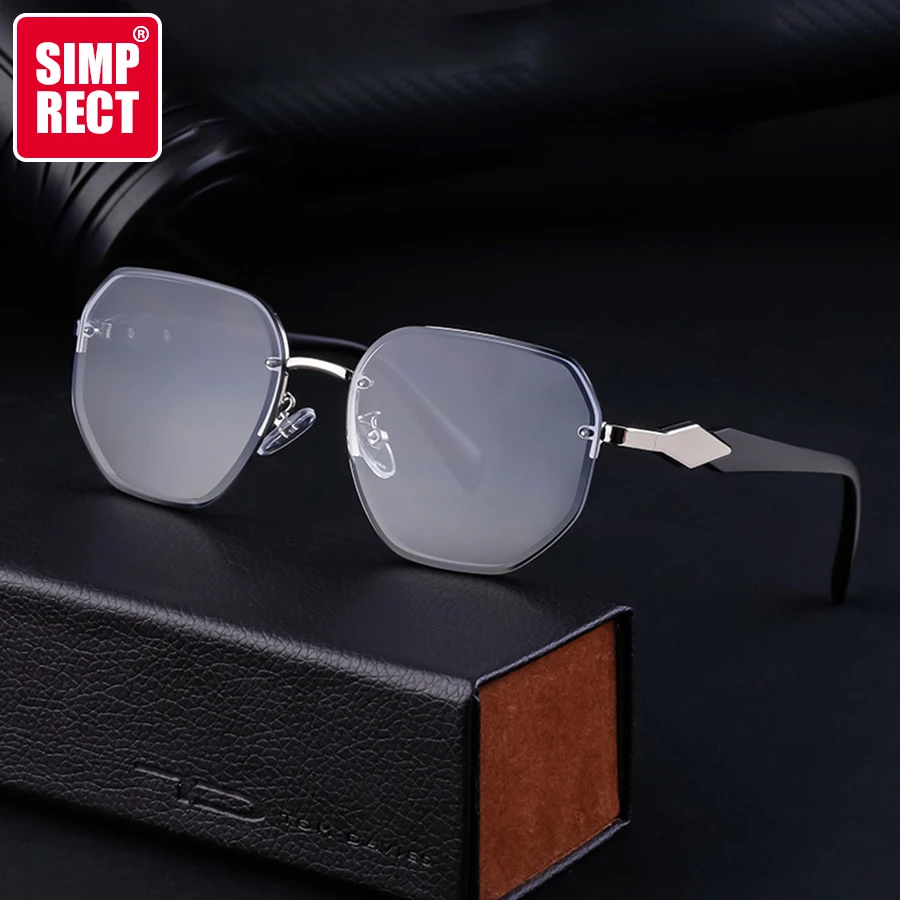 

SIMPRECT Vintage Rimless Square Sunglasses Women 2023 Luxury Brand Quality Designer UV Protection Fashion Sun Glasses For Men