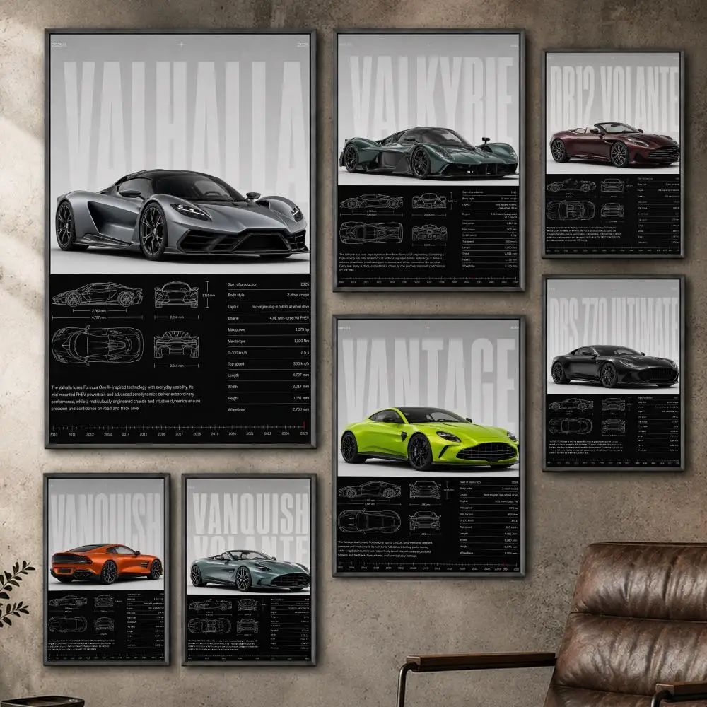 Auto Aston Martin Supercar Poster  PP Self Adhesive Home Garage Dorm Bar Wall Decor Aesthetic Retro Gift
