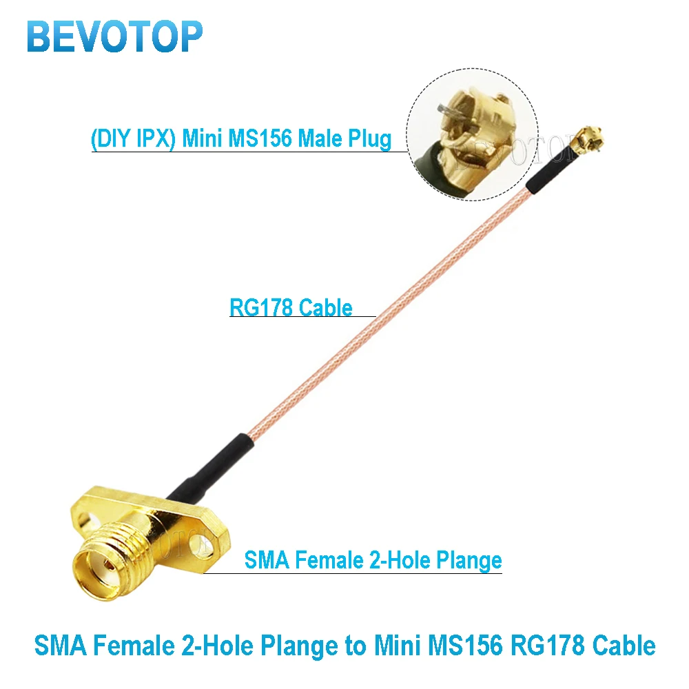 BEVOTOP Mini MS156 Male Plug (DIY ) to SMA Female Flange Panel Mount RF RG178 Cable for LTE Modem Antenna Extension Jumper