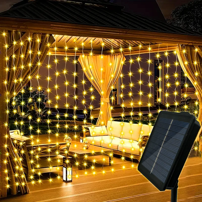 

Outdoor Holiday Garland Lamp LED Solar Curtain Lights String 6m 3m Perfect for Garden Fence Wedding Party Christmas Decoration