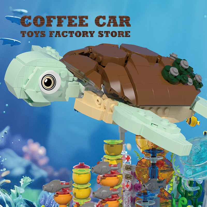 Kit di blocchi di costruzione della vita marina fai-da-te Tartaruga marina Figura MOC Mattoni Scena subacquea Modello Animale dell'oceano Decorazioni divertenti Regali di compleanno