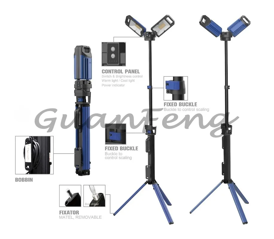 Portable Floor-to-ceiling Rechargeable Work Floodlight, Tripod, Work Light for Emergency Lighting