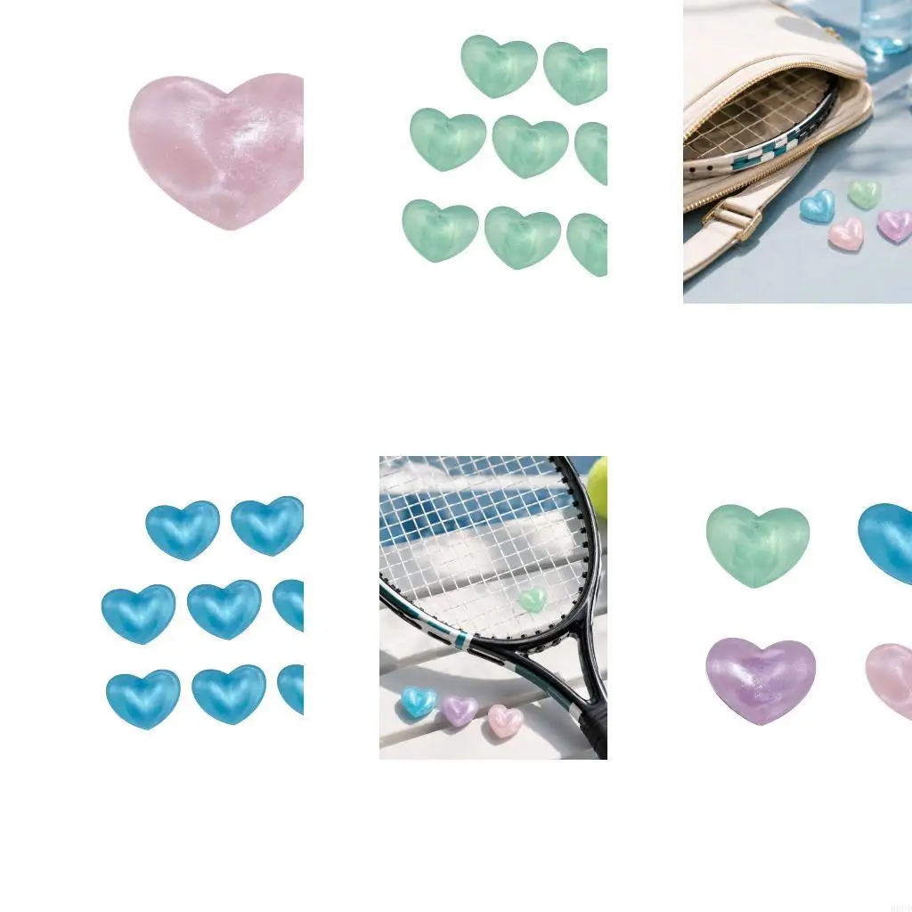 Tennis Racquet Vibration Absorber Set with 8 Pearlescent Hearts for Simple Placement Between Crossed Strings During 69HD