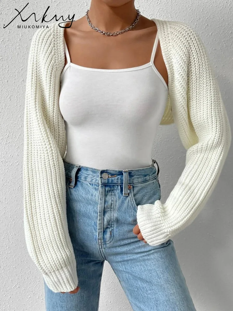 MiuKoMiYa Ultra-Short White Knitwears Cardigan For Women Short Knitted Jackets Loose Sweaters Crop Tops Solid Sexy Cardigans