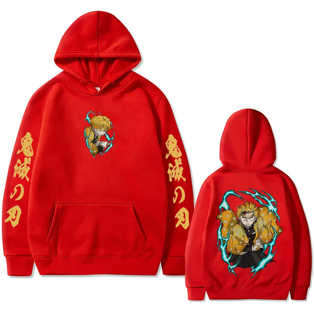 Anime Demon Slayer Agatsuma Zenitsu Graphic Hoodie Men Women Clothing Cartoon Oversized Sweatshirt Men's Casual Fleece Hoodies