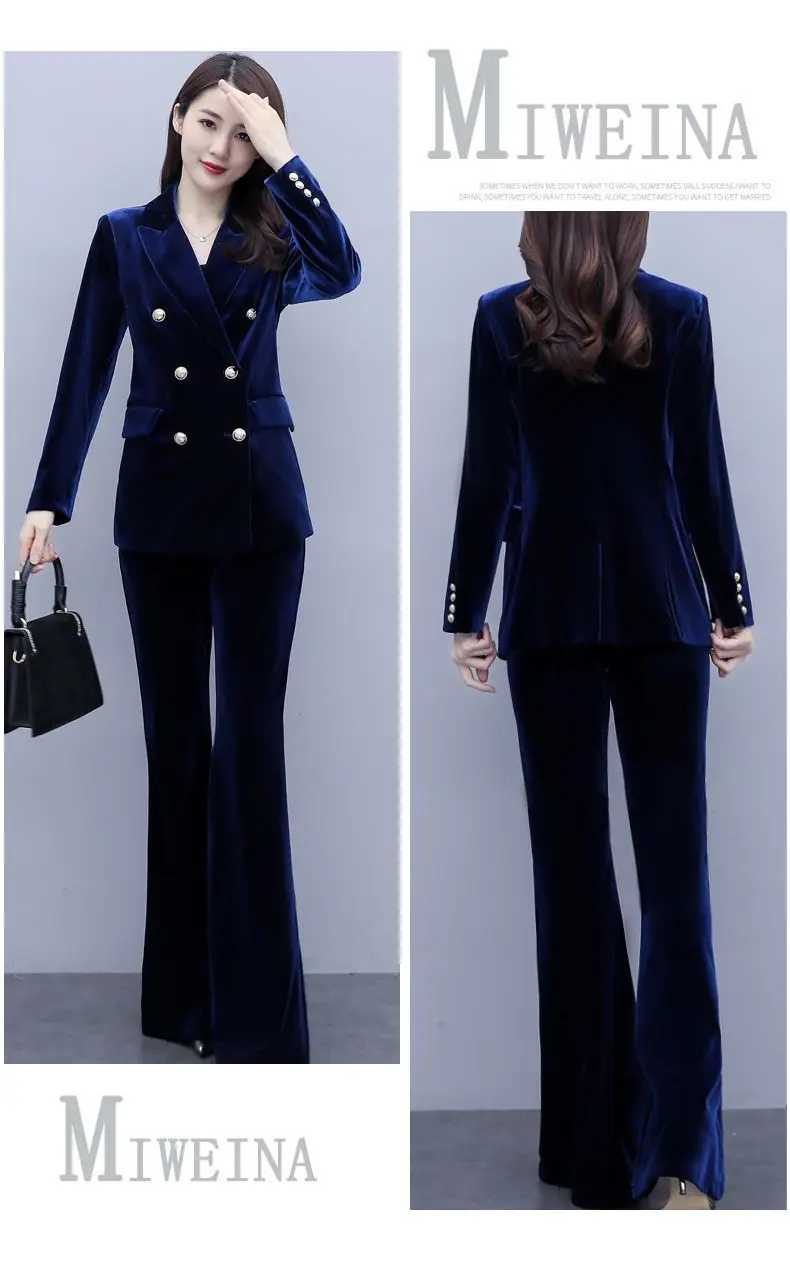 High Suits Outerwear Spring And Autumn Slim Fitting Fashionable Stylish Flare Pants Professional Gold Velvet Suit 2 Piece Sets