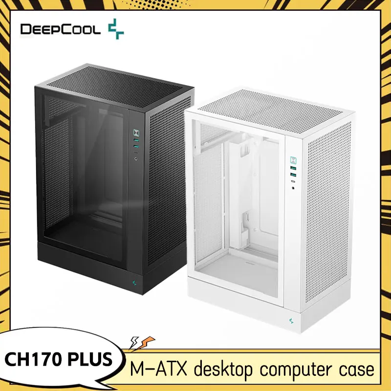 DEEPCOOL CH170 PLUS MATX Vertical Chassis Black Computer Chassis Supports 240 Water Cooling Type-C Interface Desktop Chassis