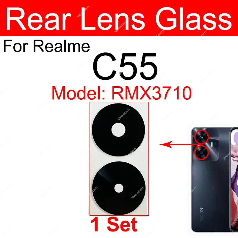 For Realme C53 C55 C35 C33 C31 C30 C30S Back Camera Lens Glass Rear Camera Lens Glass with Sticker Repair Parts
