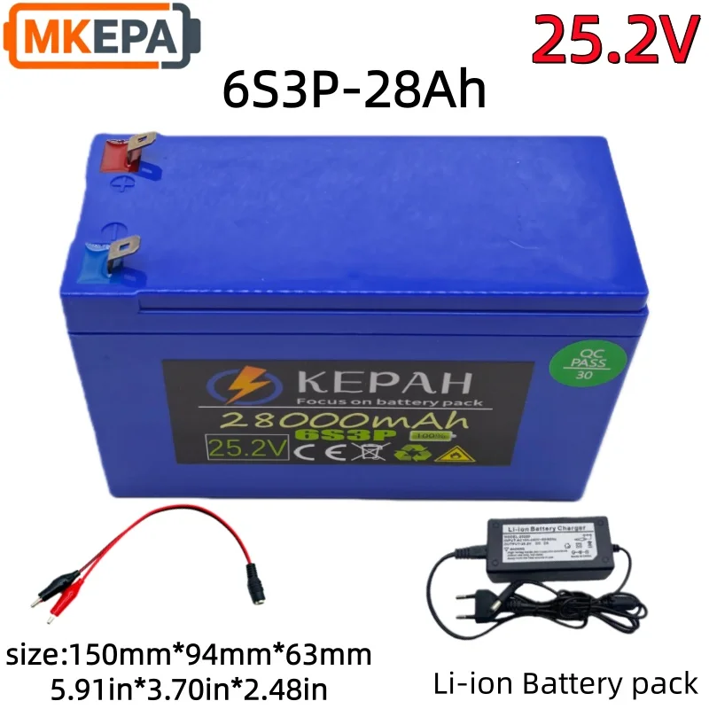 6S3P 25.2V 28Ah 18650 Battery Lithium Battery Pack 24V for Electric Scooter Bicycle Moped Camping Backup Solar Power Storage