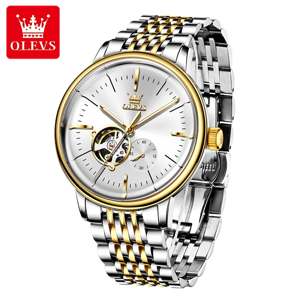 

OLEVS мужские часы, деловые модные тонкие стальные простые оригинальные автоматические механические наручные часы для мужчин, механизм маховика 6708