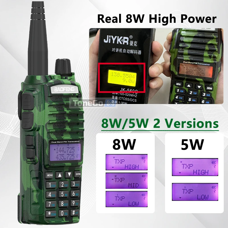 1/2 قطعة Baofeng UV-82 اسلكية تخاطب 5/8 واط ثلاثي الطاقة راديو FM نوع-C شاحن مزدوج PTT ثنائي النطاق VHF/UHF اتجاهين التمويه للصيد