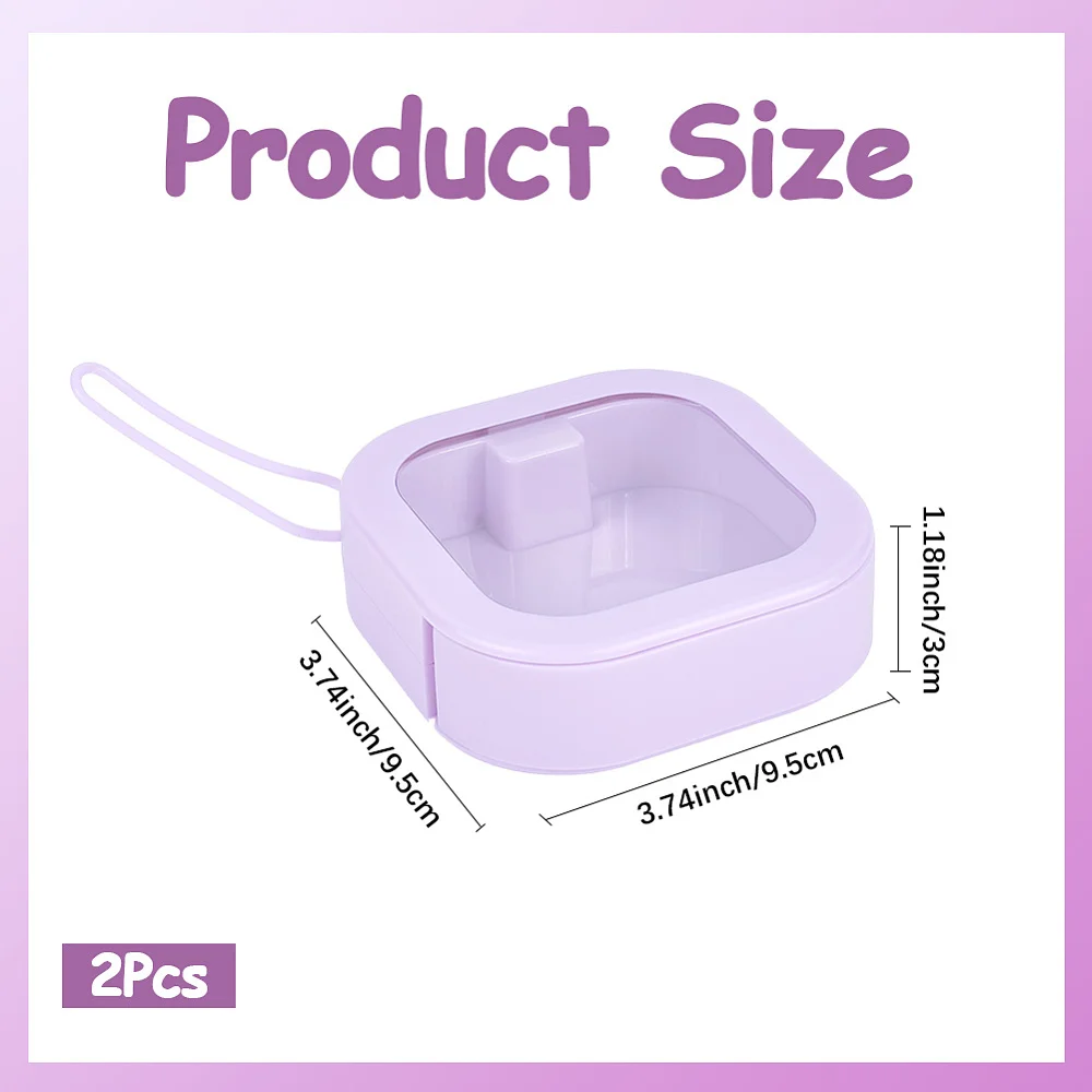 2Pcs Portable Hair Tie Holder Hair Clip Travel Organizer Square Lilac Pocket Push Clear Window Stackable Hanging Box Case