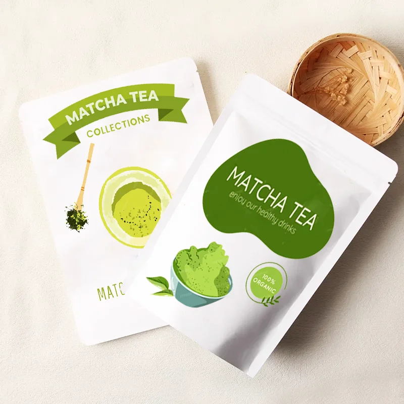 Customized White Kraft Paper Ziplock Packaging Bag DIY Cocoa Matcha Stand-up Foil Coffee Beans Snack Spice Tea Storage Pouches