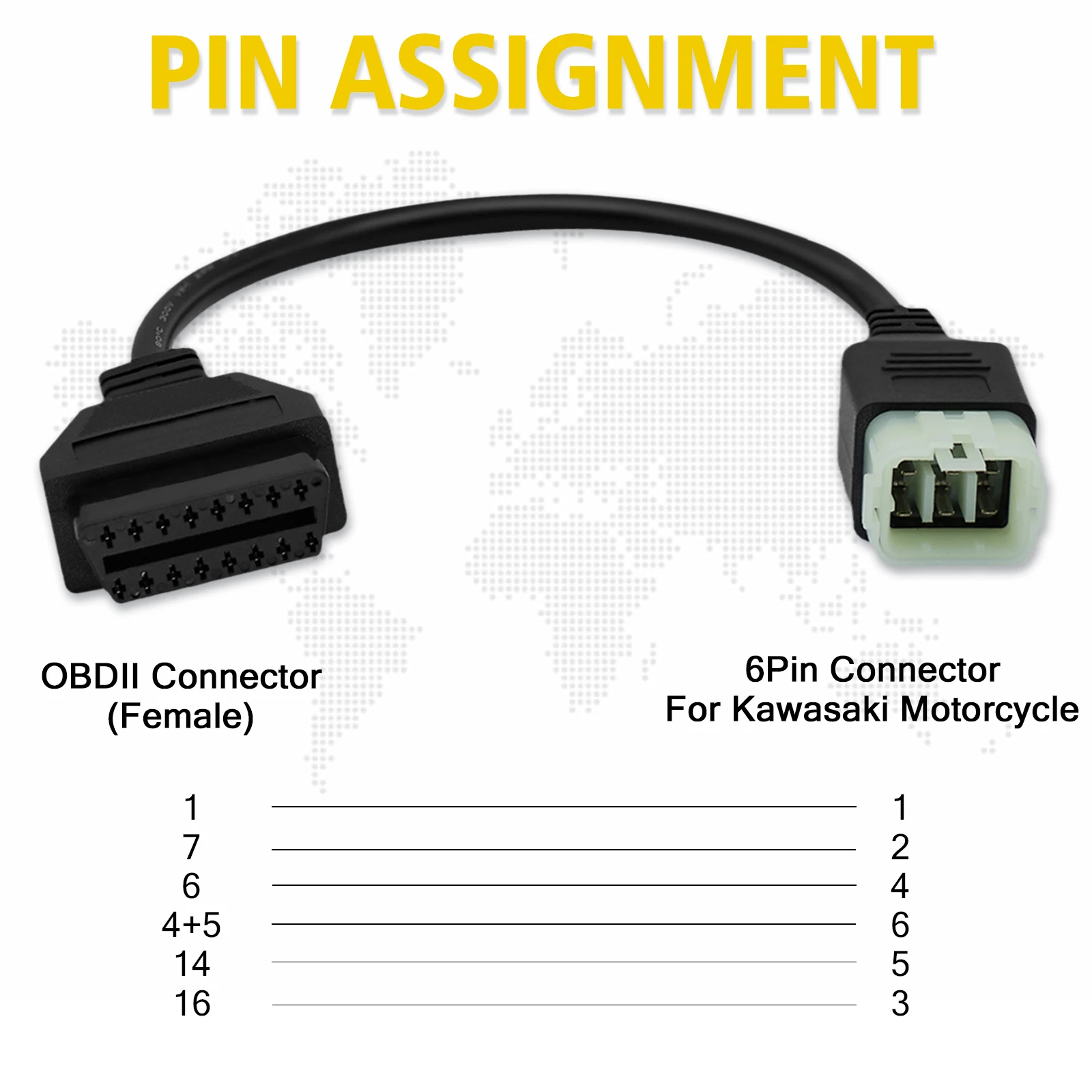 OBD Adapter for Kawasaki 6pin to 16pin Obd2 Diagnostic Cable Connector,for Z900RS/Z800/Z900/Z1000/ZX10R/ZX14R/H2 Motorcycle