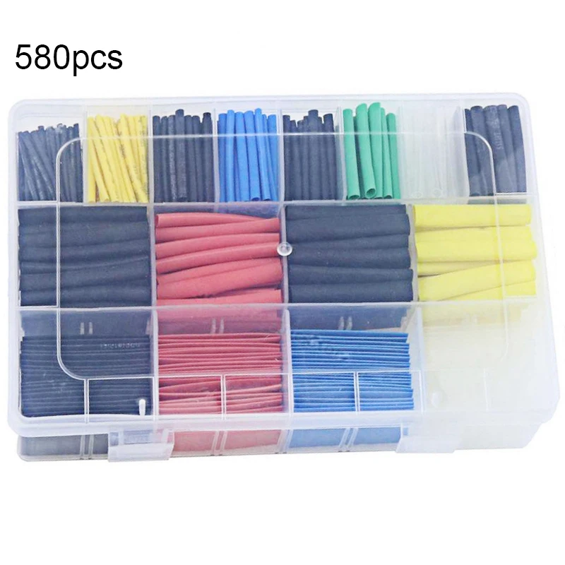 530Pcs 580Pcs Box-Packed 2:1 Wrap Wire Cable Insulated Polyolefin Heat Shrink Tube Ratio Tubing Insulation Shrinkable Tubes