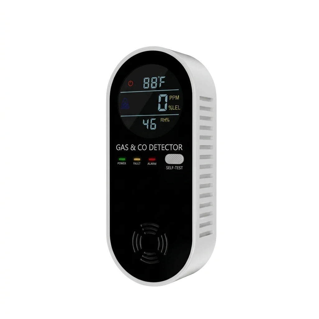 ABS Gas Detector for Chemical Plant Laboratory Workers 4-in-1 Combustible CO Monitor Alarm Temperature Humidity Sensor