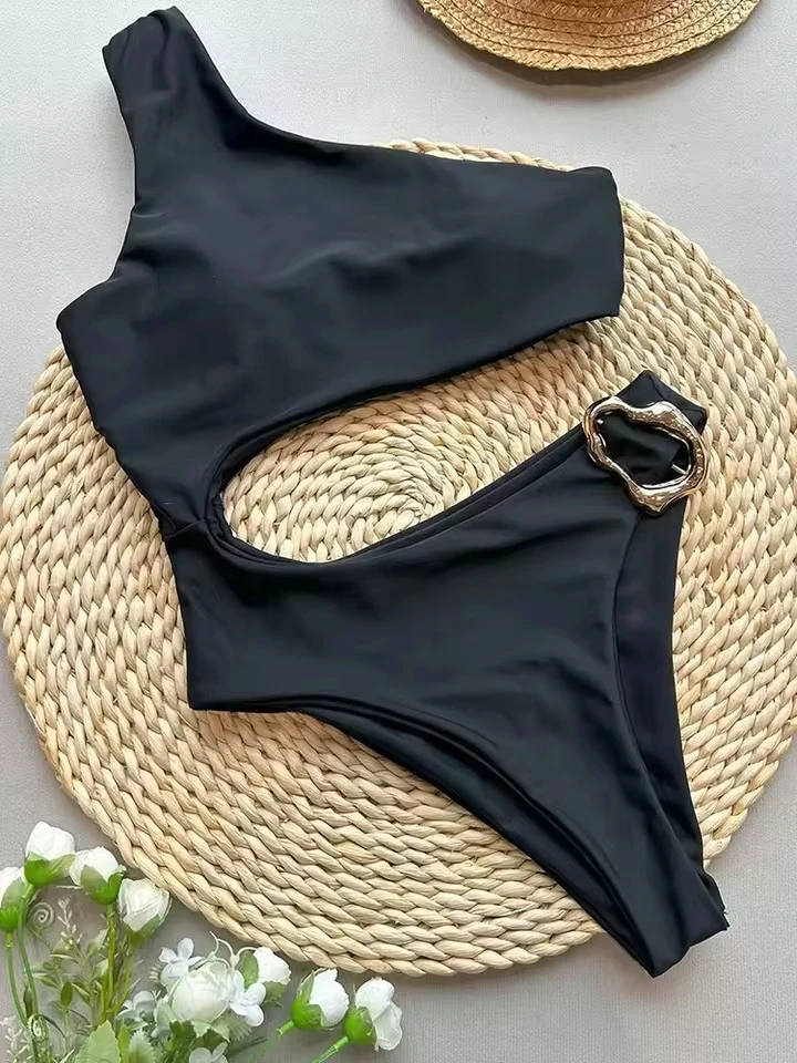 

VZVN 2025 New Summer Swimwear One Piece Swimsuit Sexy Solid Single Shoulder Hollow Out One Piece Swimsuit Women Beach Bikini