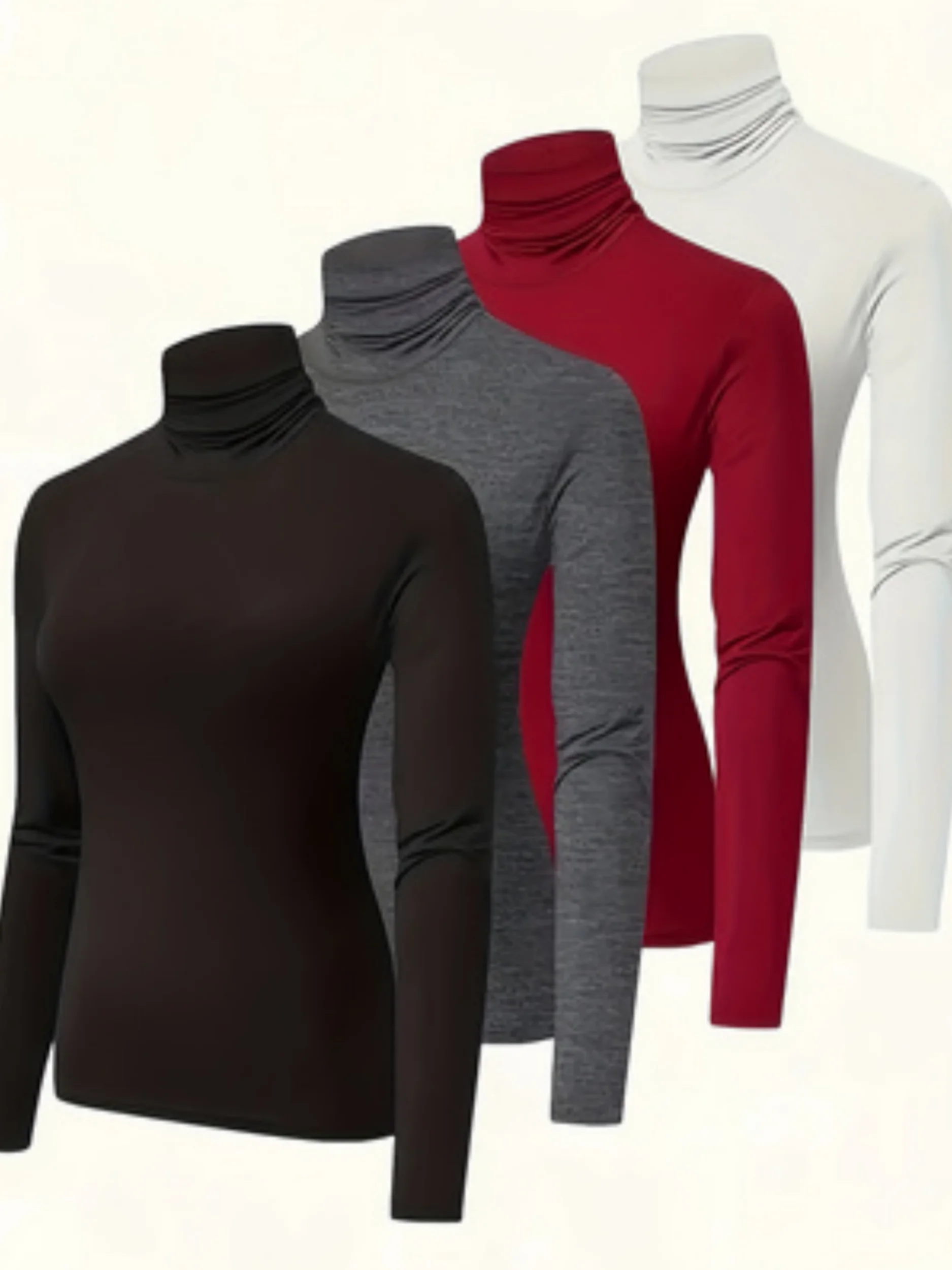 

Новая модная однотонная женская теплая футболка с высоким воротником и длинными рукавами из четырех предметов.