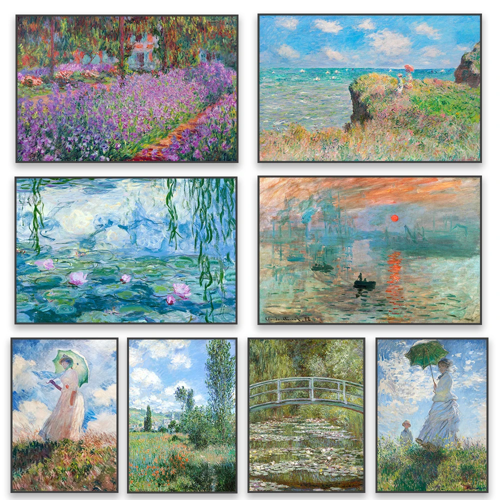 Pintura al óleo clásica de Madame Monet y su hijo, póster Vintage de Claude Monet, lienzo de pared estético, decoración de dormitorio