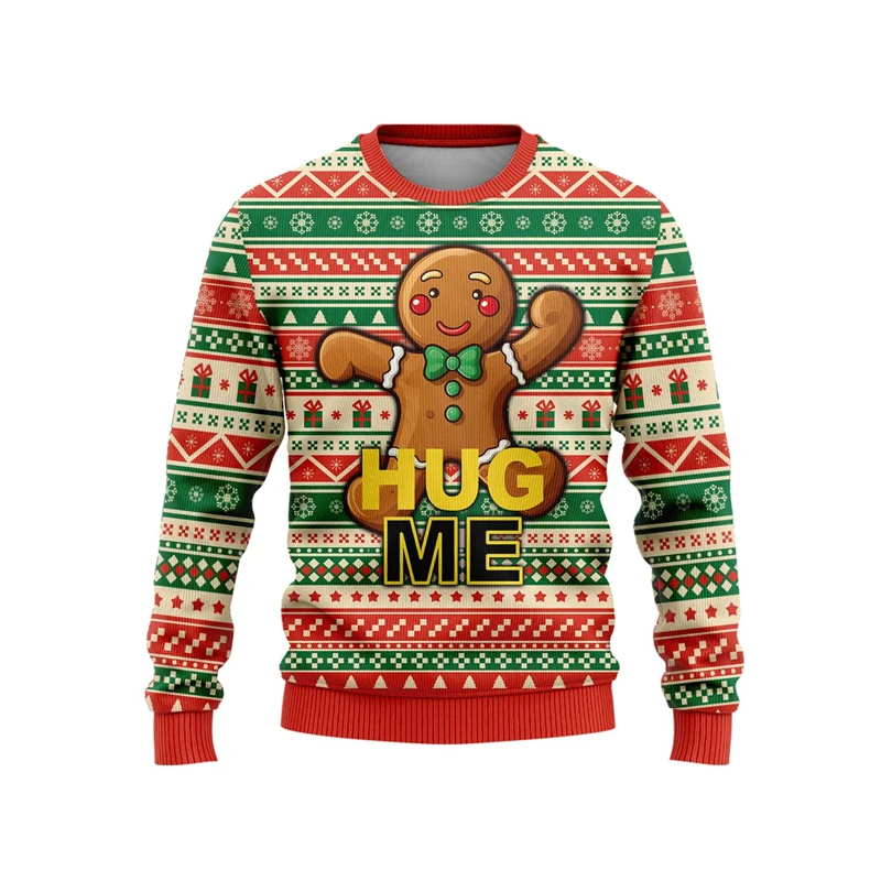 Gingerbread Man 3D Print Ugly Christmas Sweaters For Women, Gingerman Mens Ugly Sweater Holiday Crew Neck Sweatshirt Clothing