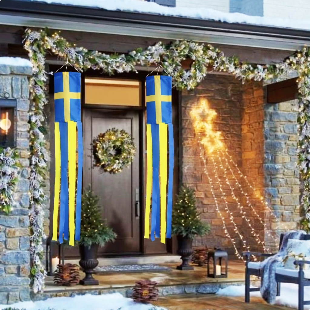 1 pcs, Sweden National Flag Outdoor Windsock, Swedish National Day Party Celebration Garden Double-side Printing