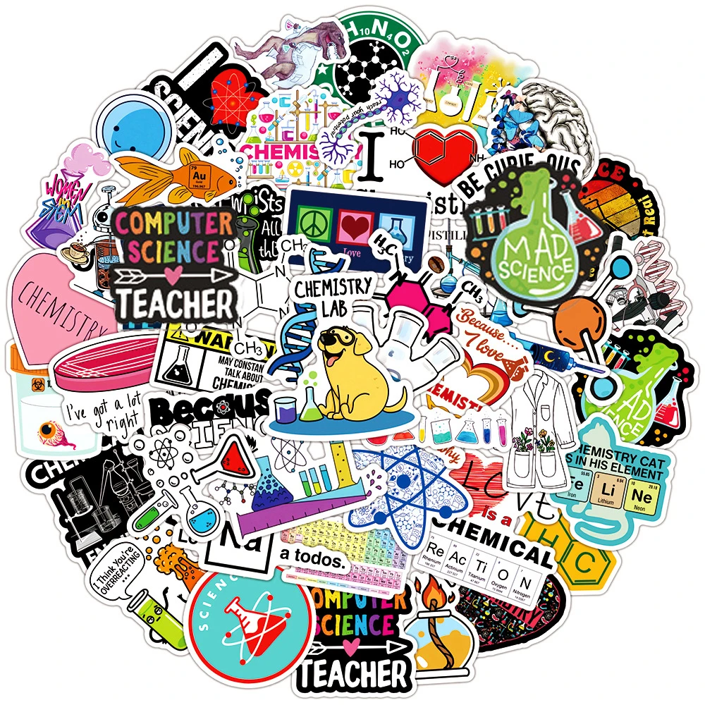 10/30/50pcs Cartoon Scientific Chemistry Laboratory Stickers Decals DIY Stationery Phone Laptop Funny Creative Decals Wholesale