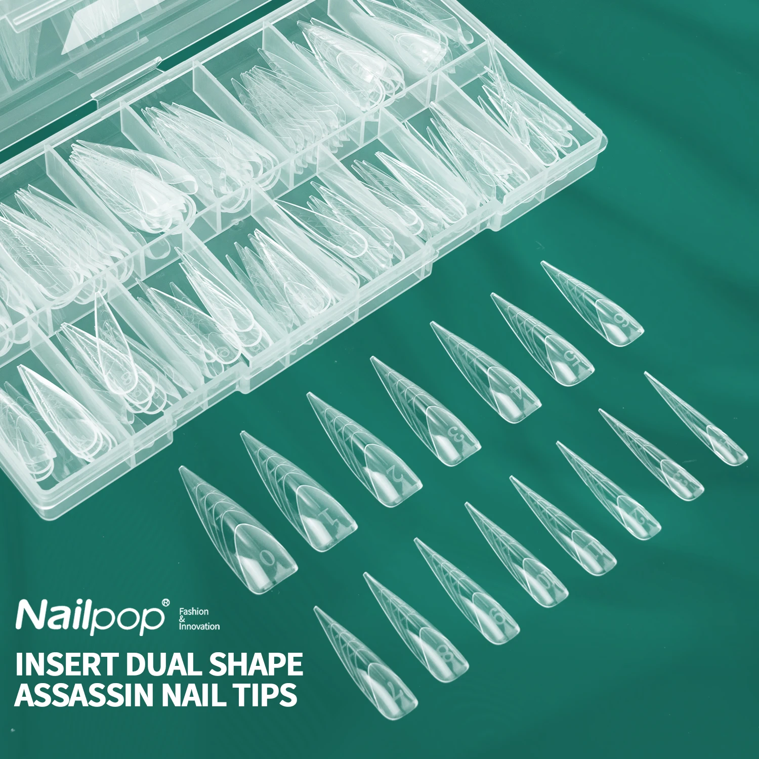 

NAILPOP Embedded Pointed Tip Nail Dual Forms Acrylic Poly Nail Gel UV Quick Building Moulds 15 Sizes Reusable Nail Manicure Tool