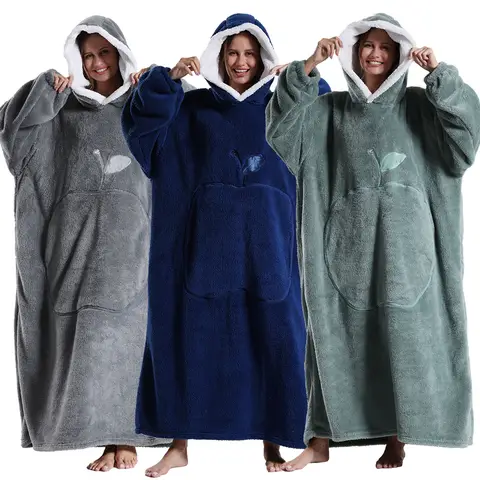 Gigantyczna damska bluza z kapturem Plus Size dla mężczyzn Długa bluza z kapturem dla dorosłych w stylu vintage Kieszenie do noszenia Koce z rękawami Ubrania dla par