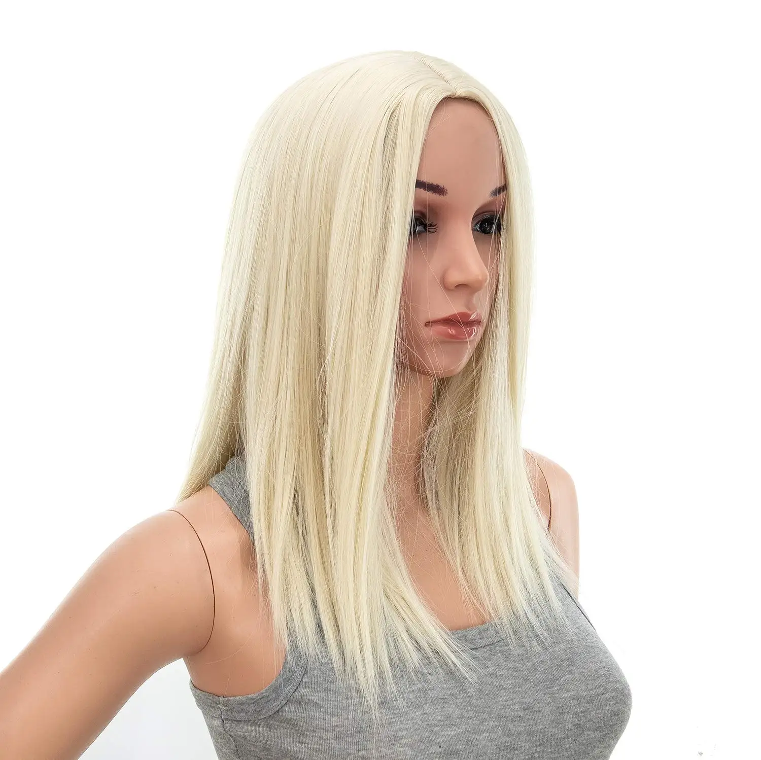 Short Straight Middle Part Hair Wig Medium Length Synthetic Heat Resistant Wigs for Women