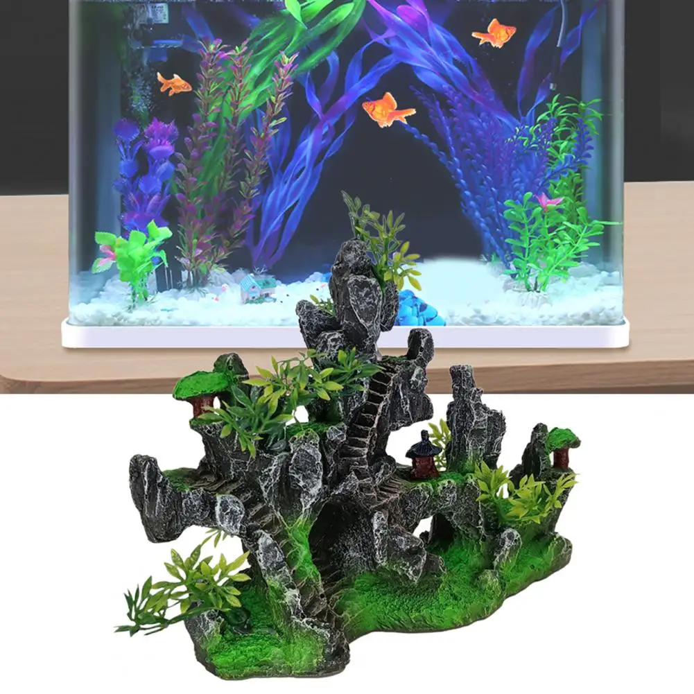 Useful Fish Tank Ornament Fade-less Double Side Resin Fake Rock Aquarium Decoration Fish Tank Landscaping Hideout Decor