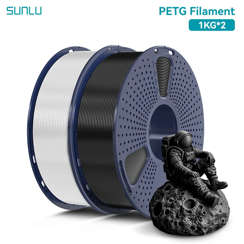 SUNLU 2 kg PETG/PETG-Klargelfilament, 1,75 ± 0,02 mm, 1 kg Spule (2,2 lbs), hohe Zähigkeit, ordentlich gewickeltes Filament, passend für die meisten FDM-Drucker