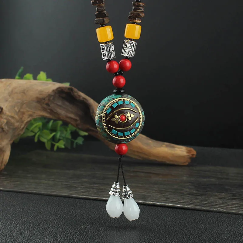 DIY accessories Nepal pendant necklace men's and women's versatile long sweater chain pendant cotton and linen clothes retro eth