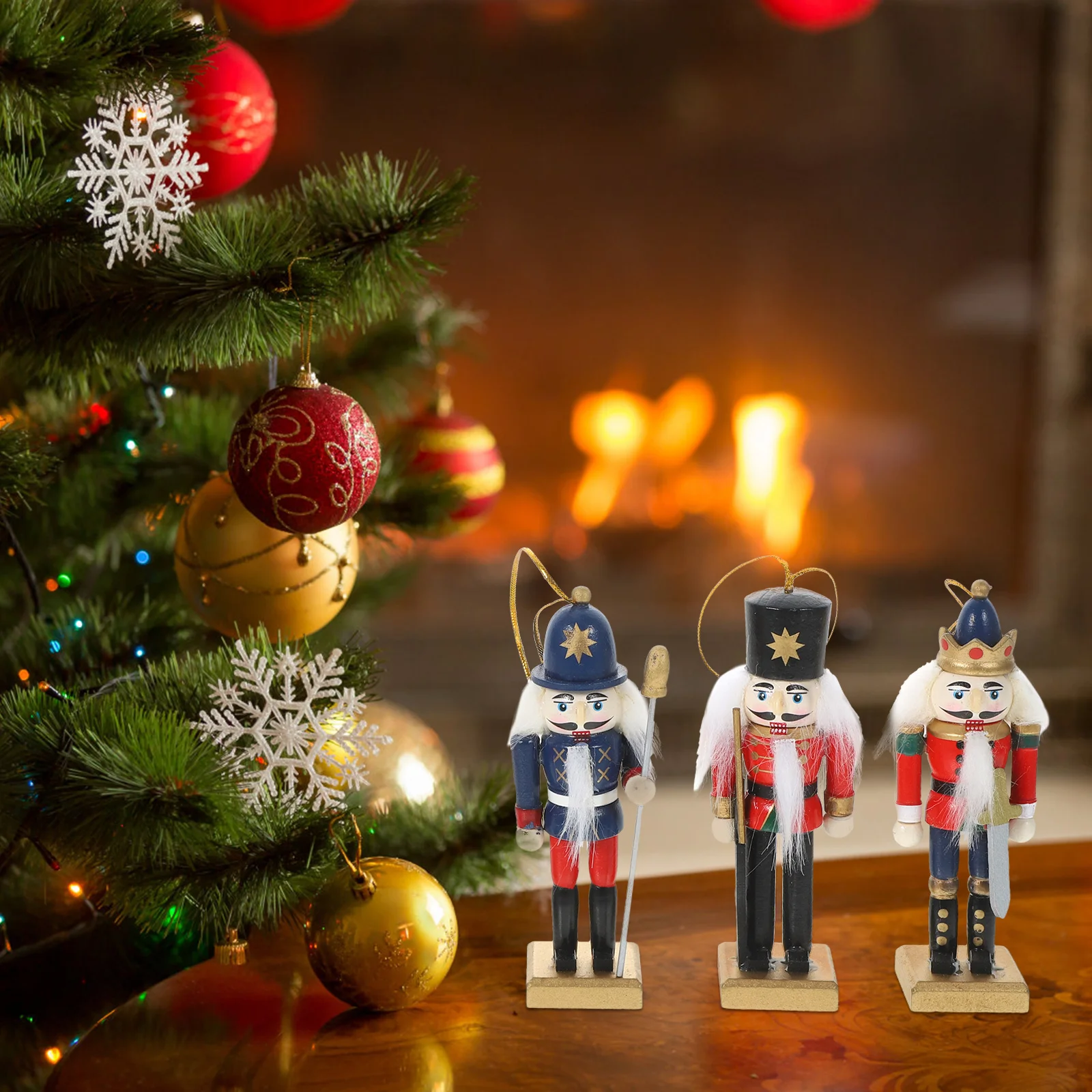 

6pcs Christmas Nutcracker Decorations Hanging Figures Wood Ornaments Xmas Tree Decor Holiday Gift Puppet Small Figurines