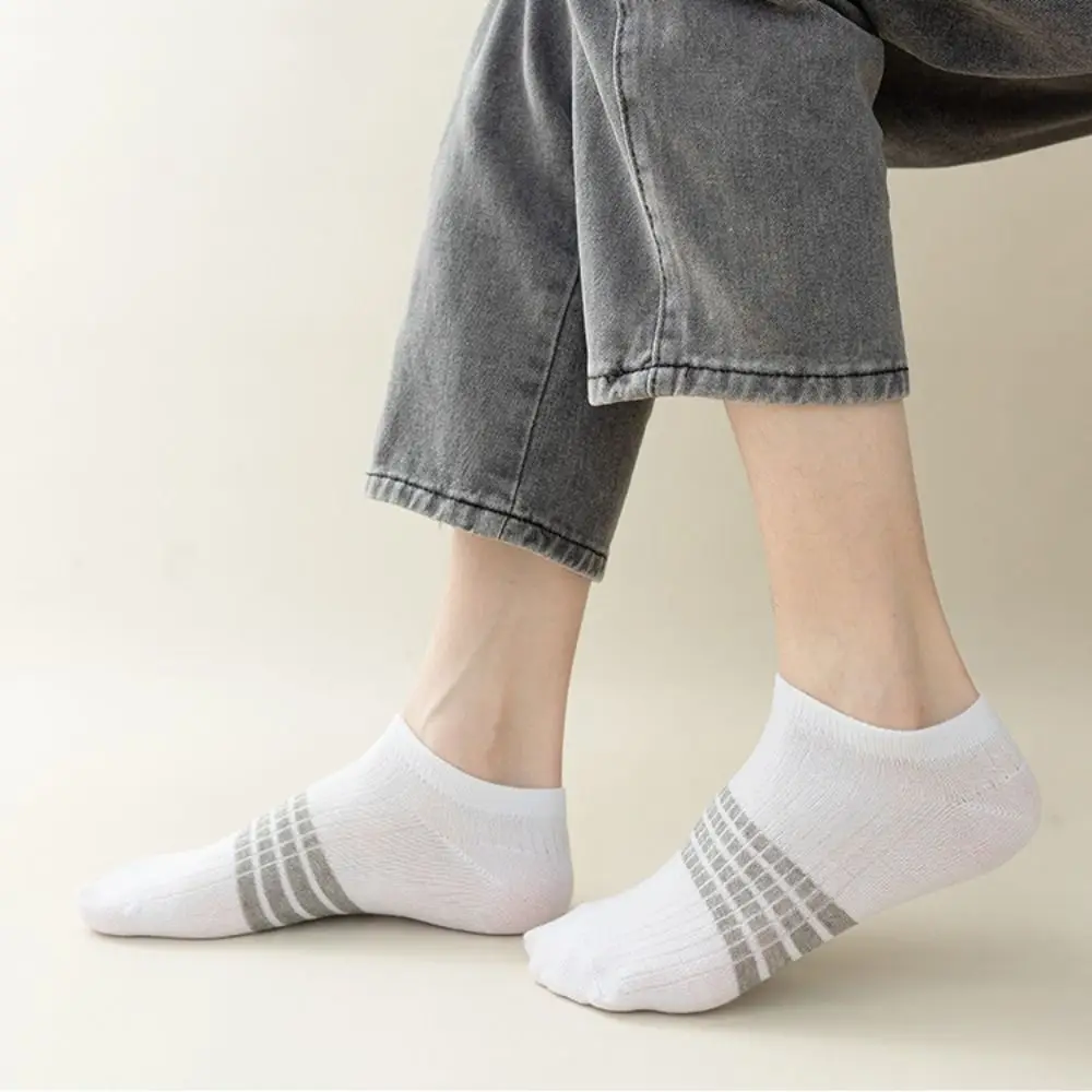 

10Pairs Fashion Patchwork Ankle Thin Socks Breathable Cotton Striped Invisible Socks Anti-slip Hosiery Men's Tube Socks Boy