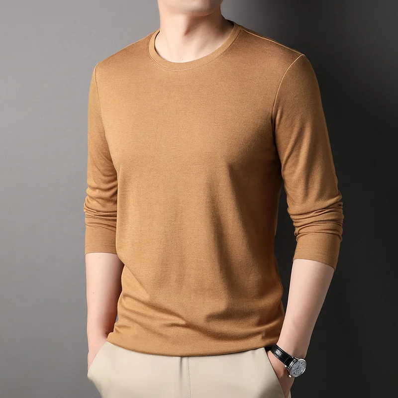 

Mens Wool Blend Clothing Tops 2023 Spring Casual O-Neck Tee Shirts Long Sleeve Male Wool Tee Shirts