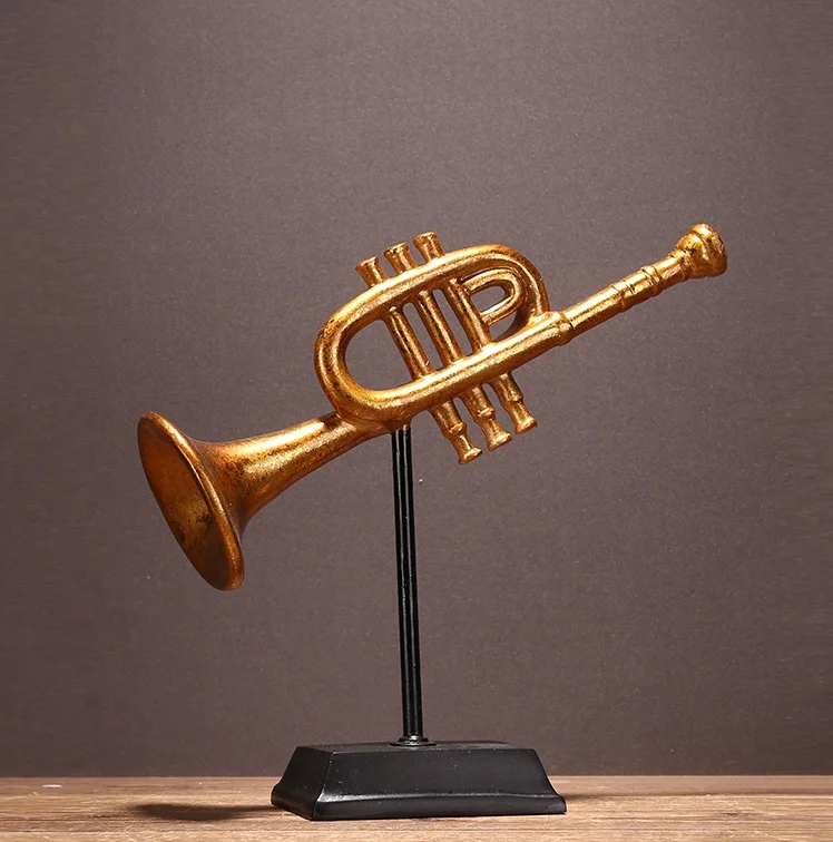 Vintage Trumpet Model Handmade Resin Cornet Miniature Music Adornment Craft Accessories for Art Collection and Souvenir Gift