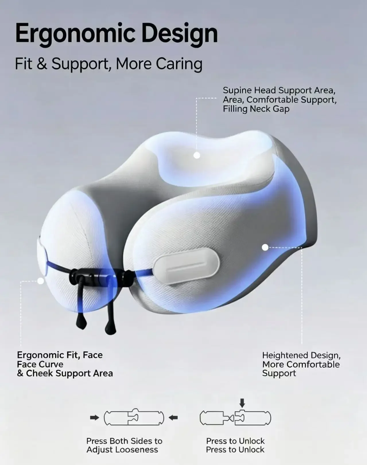 U-Shape Comfort Airplane Travel Pillow With Snap Button Coussin Travel Pillow U Shaped Travel Healthcare Memory Foam Neck Pillow view 4
