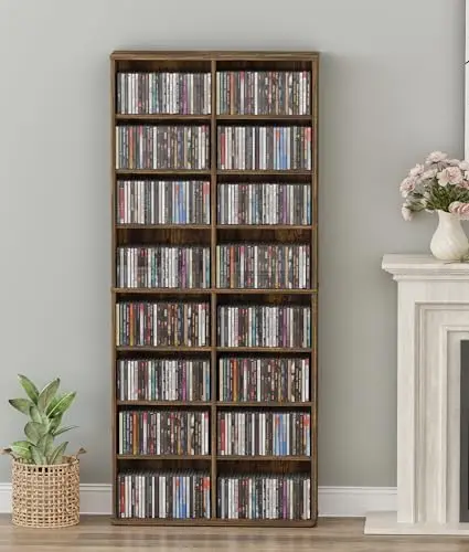 DVD Storage Tower, 16 Shelf Multimedia Storage Tower with Adjustable Shelves 8-Tier CD Cabinet for Living Room Home