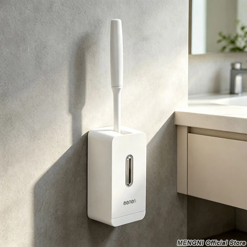 Open Cover Wall Mounted Silicone Toilet Brush Automatic Dust Proof Holder Long Handle No Dead Angle Odor Resistant