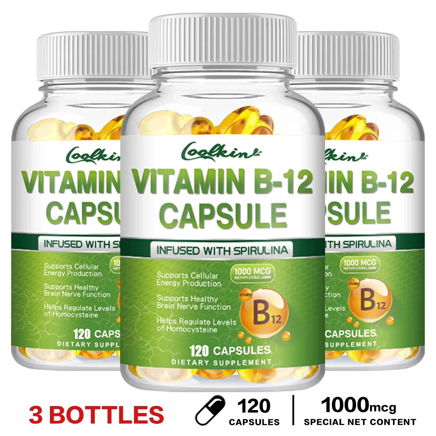Vitamin B12 Capsules - Benefits Brain & Heart Function, Supports Memory, Learning, Helps Boost Natural EnergyCapsule