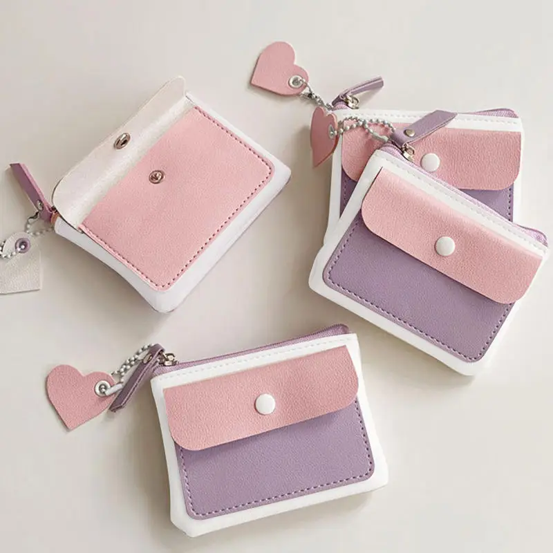 Neck Hanging Coin Purse New PU Earphone Storage Bag Mini Wallet Anti-theft Contrasting Color Small Key Bag