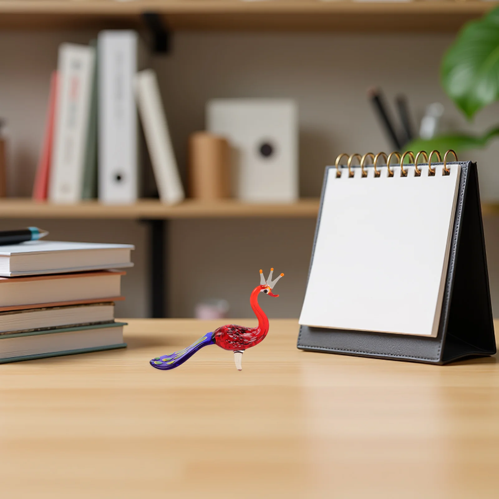 

Hand-Blown Glass Peacock Sculpture Handmade Colorful Home Decor Accent Living Room Desk Shelf Artistic Animal Table Ornament